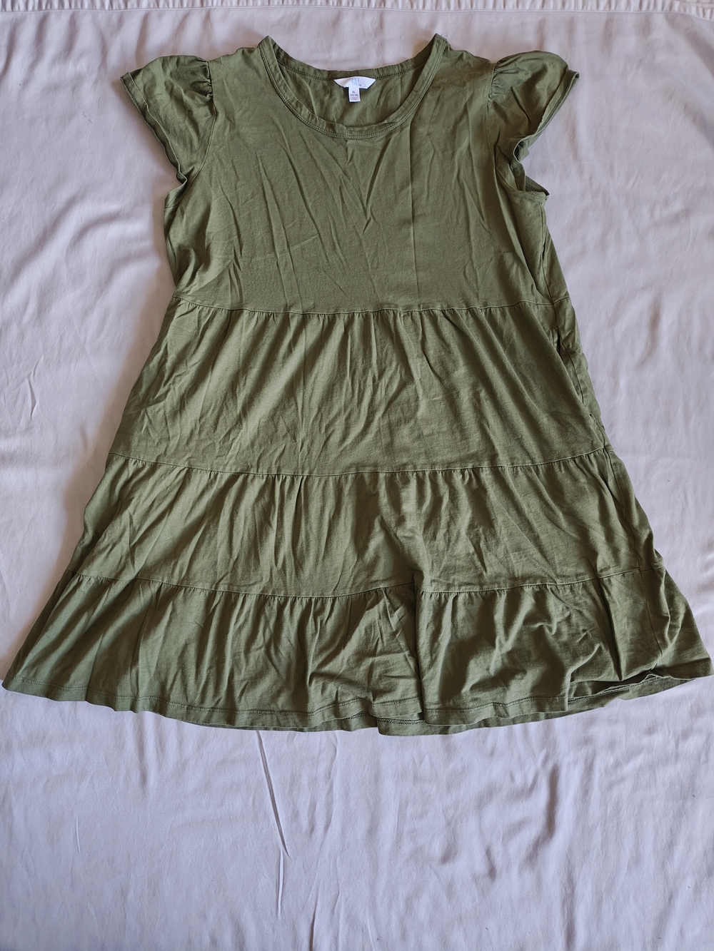 Time and Tru Olive Green Tiered Mini Dress